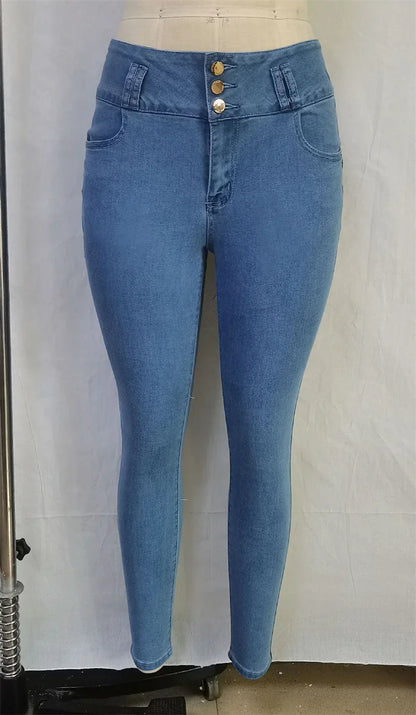 Three Buttons Splicing High Waist Pencil Jeans