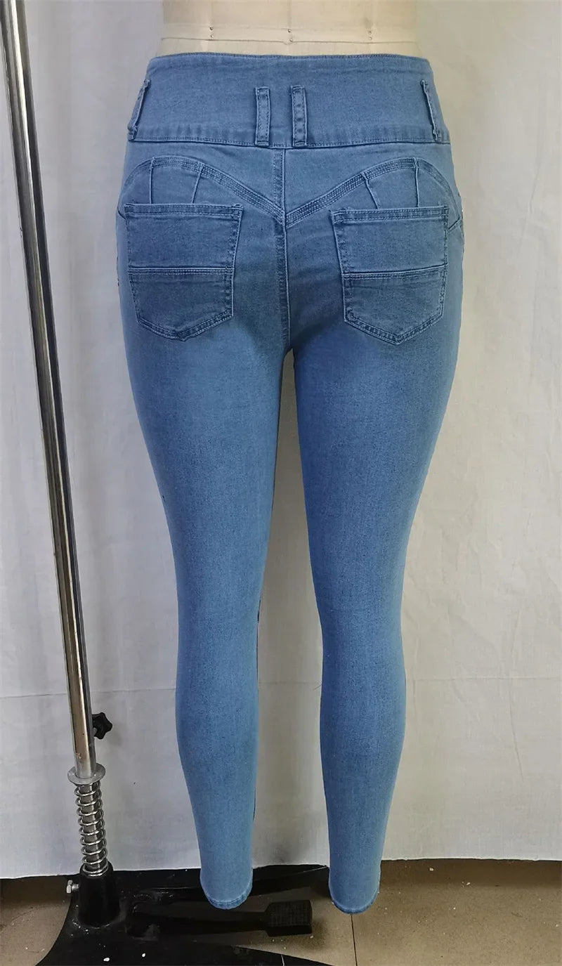 Three Buttons Splicing High Waist Pencil Jeans