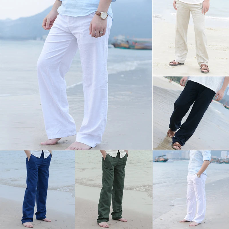 Men Casual Cotton Linen Loose Long Pant