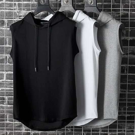 Summer Gym Tank Top Men Hooded Sleeveless Shirt