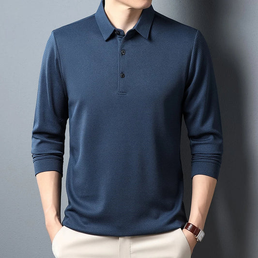 Men's Business Casual Polo Long Sleeve T-shirt