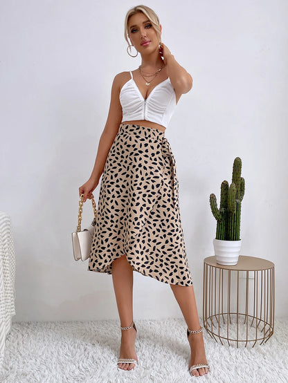 Women Casual Leopard Print Tie Skirt