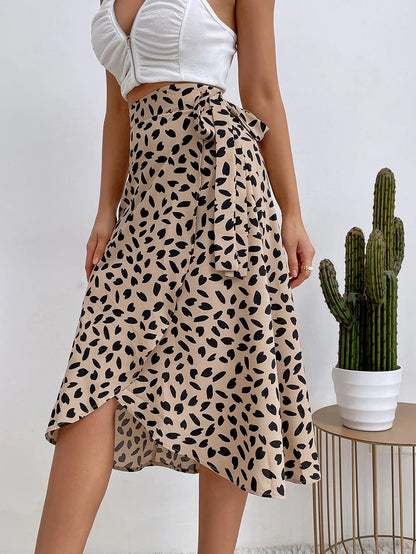 Women Casual Leopard Print Tie Skirt