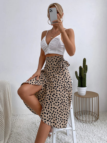 Women Casual Leopard Print Tie Skirt