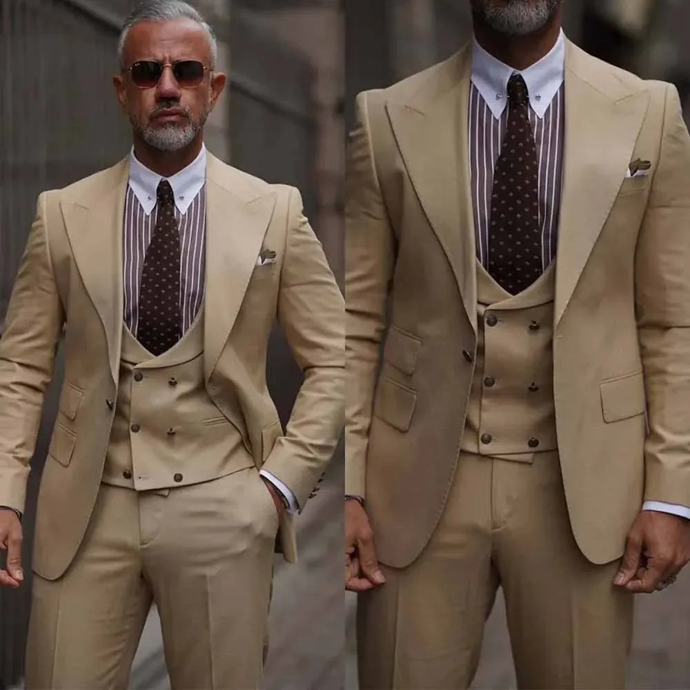 Bespoke Khaki One Button Solid Color Men's Suits