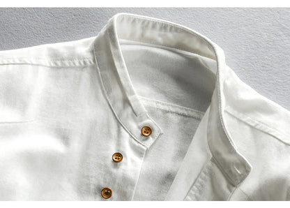 Japan Style Mens Linen Cotton Shirt Harajuku Stand Collar