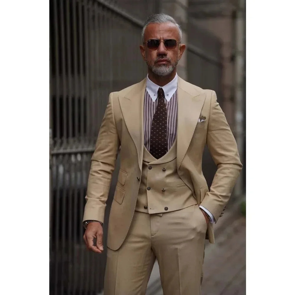 Bespoke Khaki One Button Solid Color Men's Suits