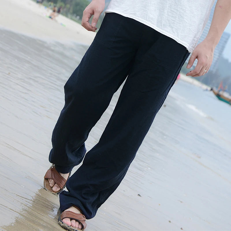 Men Casual Cotton Linen Loose Long Pant