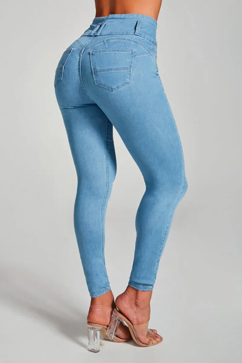 Three Buttons Splicing High Waist Pencil Jeans