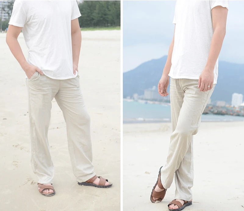 Men Casual Cotton Linen Loose Long Pant