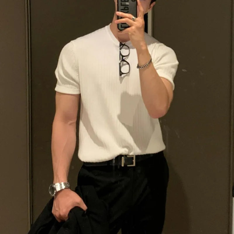 Men's Korean Style Light Luxury T-Shirt – Summer Casual Knitwear