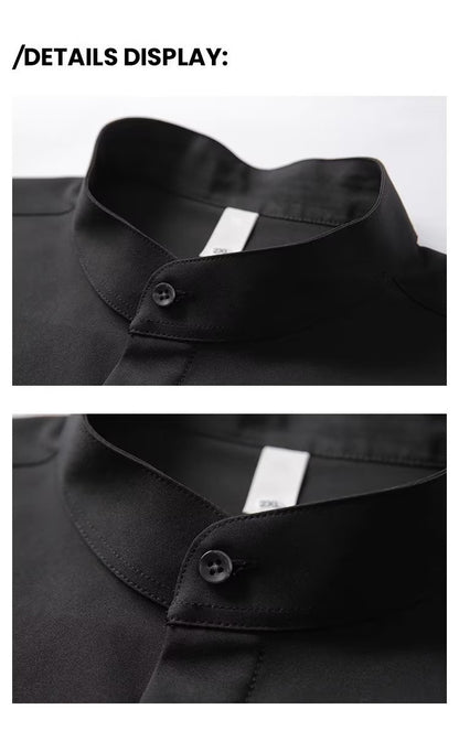 New Men Clothing Stand Collar Ice Silk Shirts