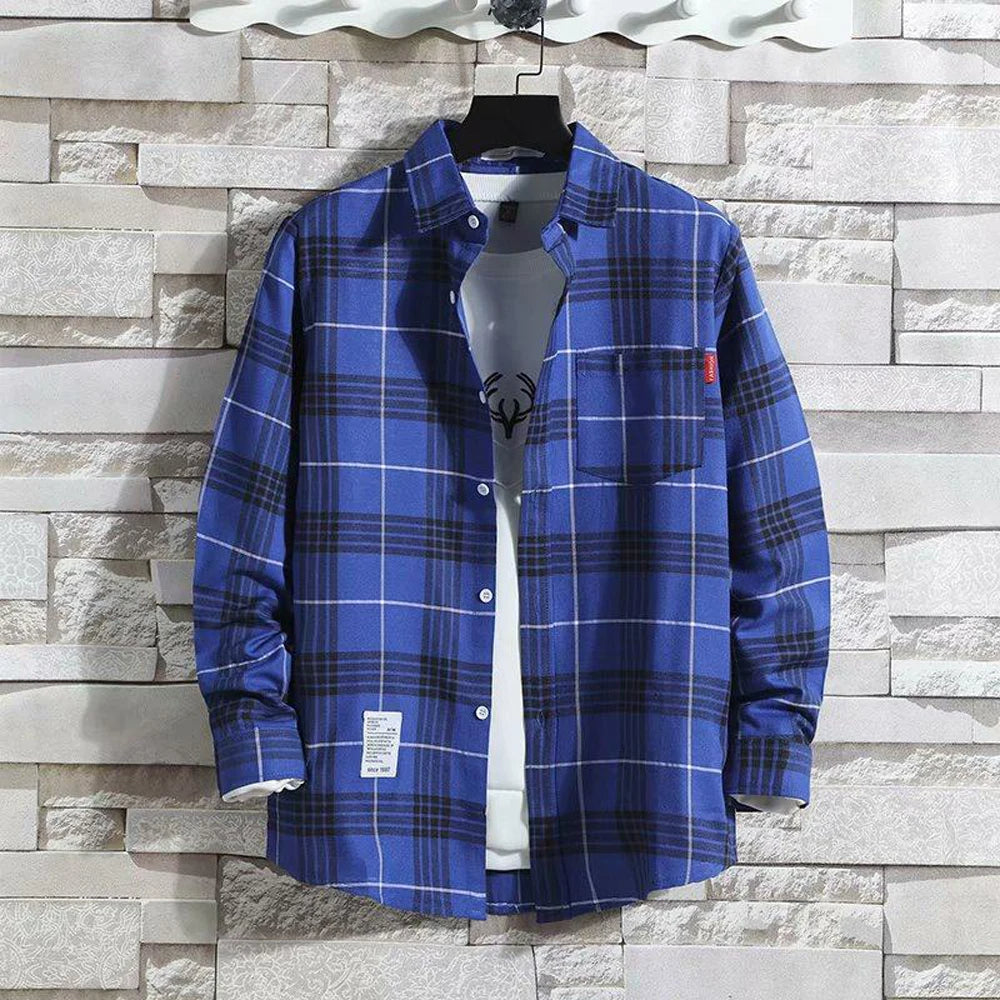 Men's Plaid Long Sleeve Casual Shirt for Summer