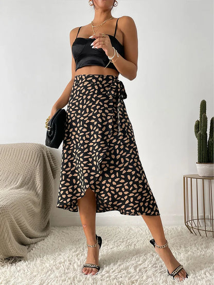 Women Casual Leopard Print Tie Skirt