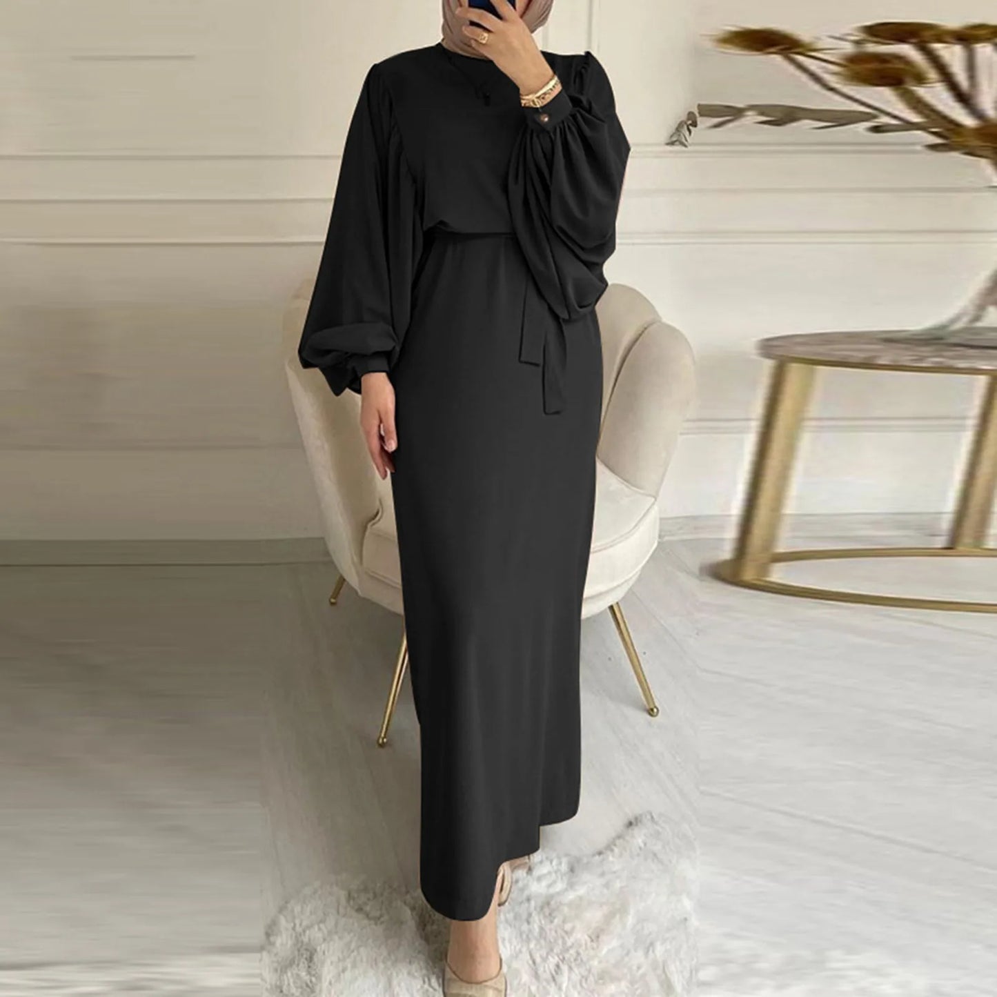 Fashion Lace-up Muslim Dress