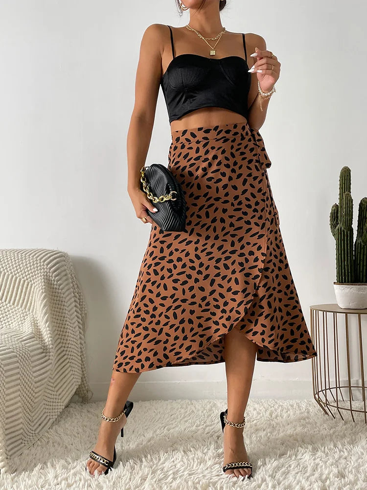 Women Casual Leopard Print Tie Skirt