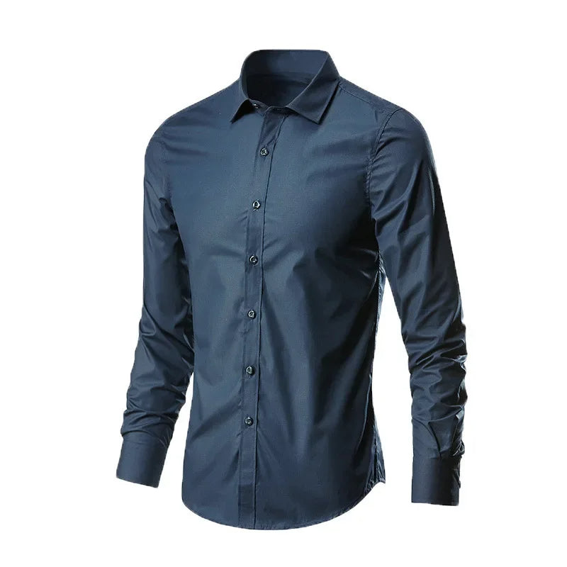 Solid Color Long Sleeve Slim Fit Casual Shirt